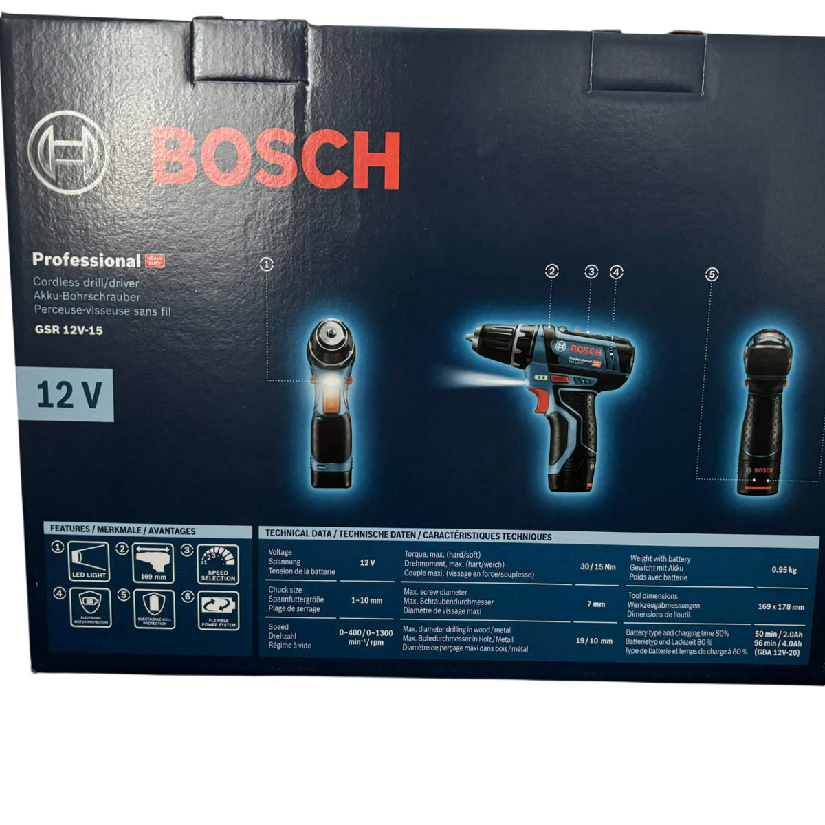 Bosch Professional Akku-Bohrschrauber GSR 12V-15 Set inkl. 2 Akkus & 39-tlg. Zubehör
